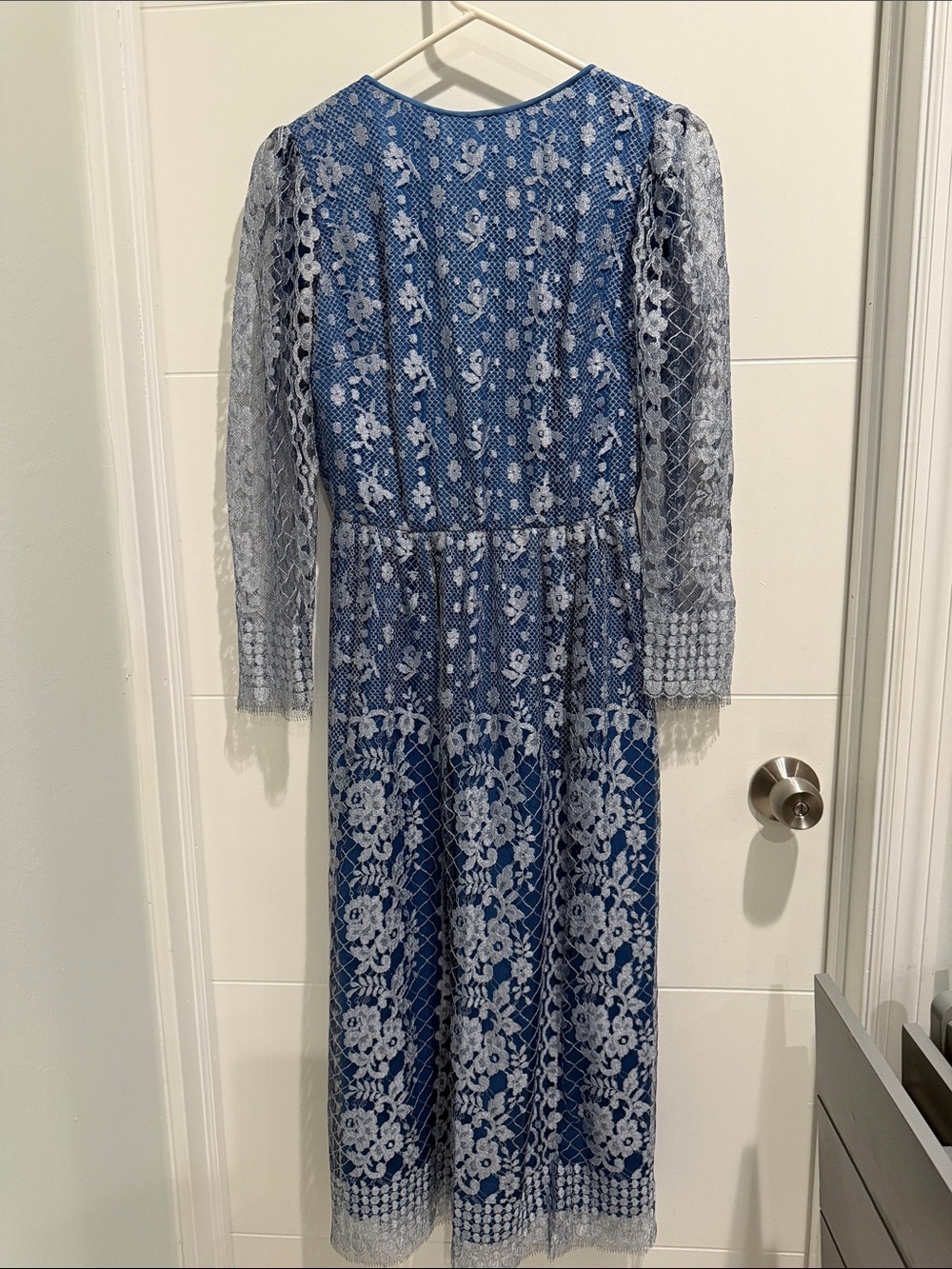 Blue Lace Long Sleeve Midi Dress